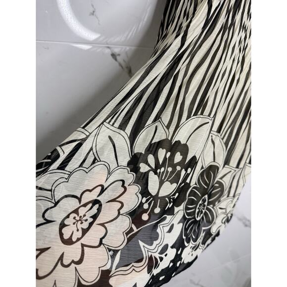 ALICE + OLIVIA Dress Sz S Striped Floral Fit Flare Halter Babydoll Silk Y2K - Picture 2 of 13